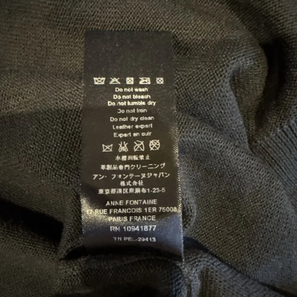 Anne Fontaine Black Cropped Cardigan Jacket 12 Silk Blend Lambskin Leather Trim